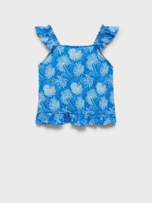 MANGO KIDS - Top z nadrukiem i falbankami niebieski - lata - Dzieci