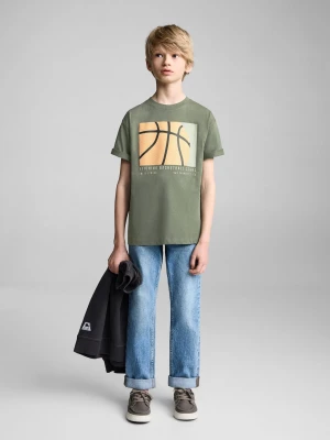 MANGO KIDS - Wzorzysta bawełniana koszulka ciemnozielony - lata - Dzieci