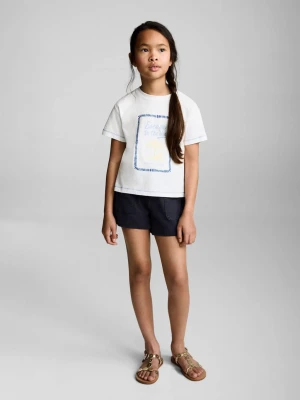 MANGO KIDS - Wzorzysta bawełniana koszulka złamana biel - lata - Dzieci