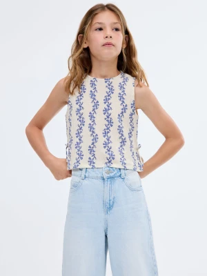 MANGO KIDS - Wzorzysta bluzka z kokardą kremowy / écru - - Dzieci