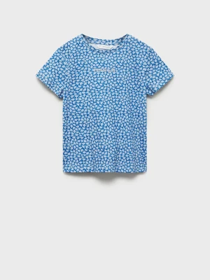 MANGO KIDS - Wzorzysta koszulka z logo błękitny - lata - Dzieci
