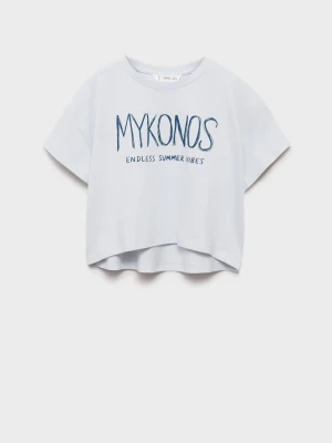 MANGO KIDS - Wzorzysta koszulka z napisem błękitny - lata - Dzieci