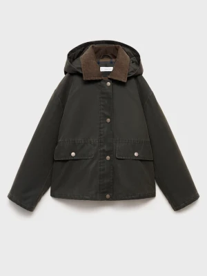 MANGO KIDS - Kurtka z efektem woskowania i kapturem khaki - - Dzieci