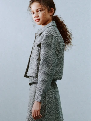 MANGO KIDS - Żakiet z tweedu z lureksem niebieski - - Dzieci