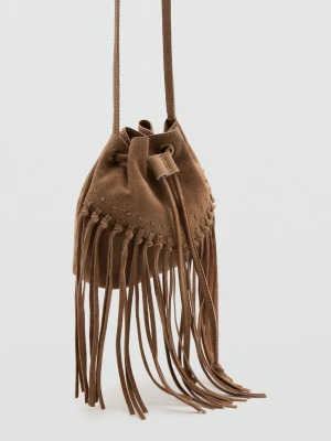 MANGO KIDS - Zamszowa torebka z frędzlami średni brązowy - Rozmiar uniwersalny - Dzieci