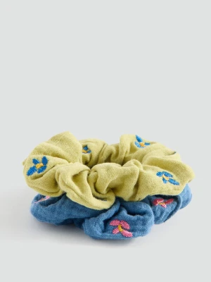 MANGO KIDS - Zestaw 2 gumek do włosów z kwiatami niebieski - Rozmiar uniwersalny - Dzieci