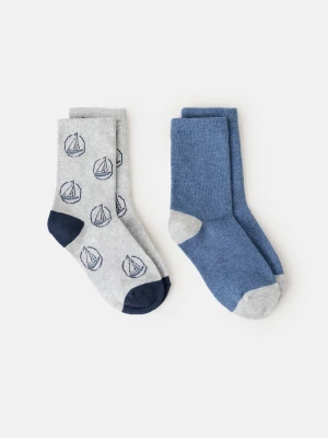 MANGO KIDS - Zestaw 2 par skarpetek mieszanka wzorów niebieski - - Dzieci