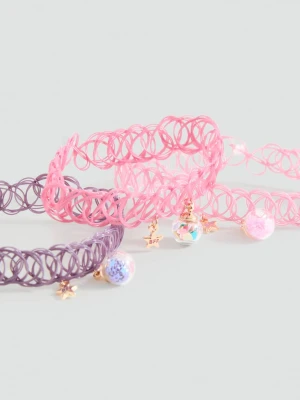 MANGO KIDS - Zestaw 3 naszyjników choker różowy - Rozmiar uniwersalny - Dzieci