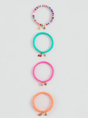 MANGO KIDS - Zestaw 4 bransoletek jaskraworóżowy - Rozmiar uniwersalny - Dzieci