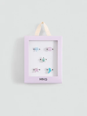 MANGO KIDS - Zestaw 5 pierścionków bladozielony - Rozmiar uniwersalny - Dzieci