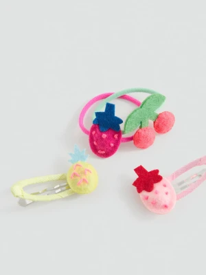 MANGO KIDS - Zestaw spinek i gumek do włosów różowy - Rozmiar uniwersalny - Dzieci
