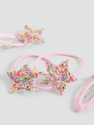 MANGO KIDS - Zestaw spinek i gumek do włosów różowy - Rozmiar uniwersalny - Dzieci