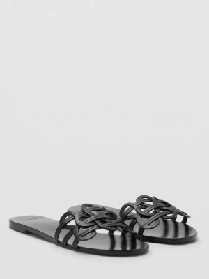Klapki skórzane z przeplatanymi paskami czarny - Kobieta - - MANGO