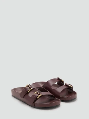 MANGO - Klapki z klamrą burgund - - Kobieta