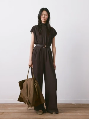 MANGO - Kombinezon z lyocellu z paskiem czekoladowy - - Kobieta