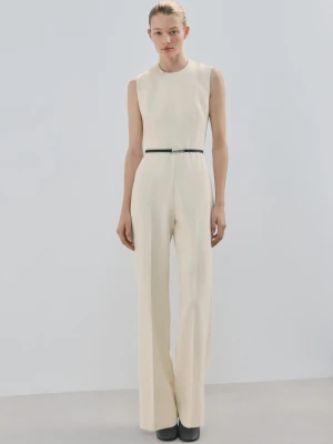 Kombinezon z paskiem i odkrytymi plecami waniliowy - Kobieta - - MANGO