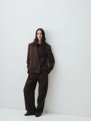 MANGO - Kopertowa marynarka garniturowa czekoladowy - - Kobieta
