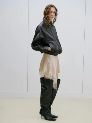 Kopertowa spódnica bieliźniana z rozcięciem beżowy - Kobieta - - MANGO