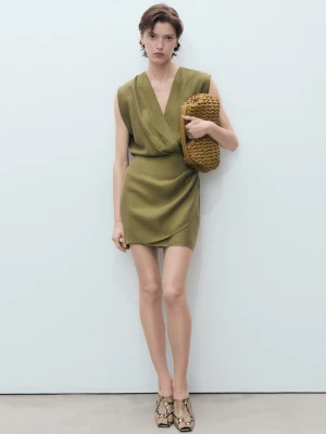 MANGO - Kopertowa sukienka z lyocellu khaki - - Kobieta