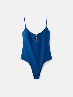 MANGO - Kostium kąpielowy z dekoltem i wycięciem granatowy - - Kobieta