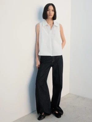 MANGO - Koszula bawełniana bez rękawów biały - - Kobieta