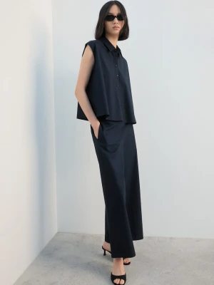 MANGO - Koszula bawełniana bez rękawów granatowy - - Kobieta