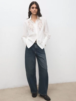 Koszula haftowana z ażurowym motywem złamana biel - Kobieta - - MANGO