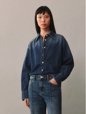 Mango Koszula jeansowa Paula 77005660 Granatowy Oversize