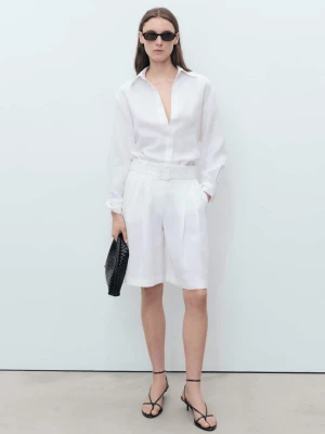 MANGO - Koszula lniana oversize biały - - Kobieta