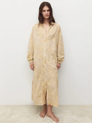MANGO - Koszula nocna z bawełny z haftem overdyed jasny/pastelowy brąz - - Kobieta