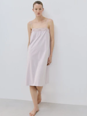 MANGO - Koszula nocna z bawełny z koronką liliowy - - Kobieta