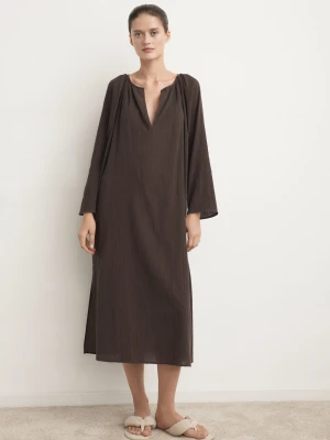 MANGO - Koszula nocna z muślinu czekoladowy - - Kobieta