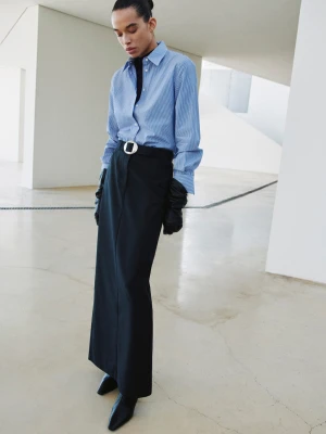 Koszula o prostym kroju z mieszanki bawełny i lyocellu błękitny - Kobieta - - MANGO