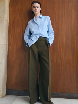 MANGO - Koszula o prostym kroju z mieszanki bawełny i lyocellu niebieski - - Kobieta