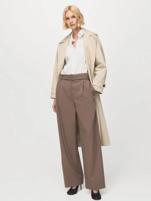 MANGO - Koszula o prostym kroju z mieszanki bawełny i lyocellu złamana biel - - Kobieta