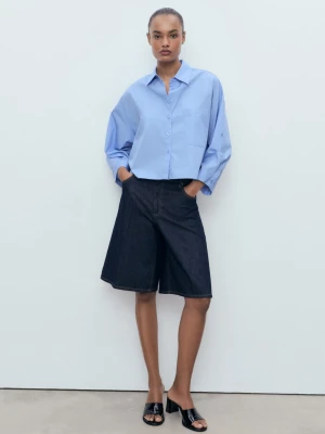 MANGO - Koszula oversize z kieszenią niebieski - - Kobieta