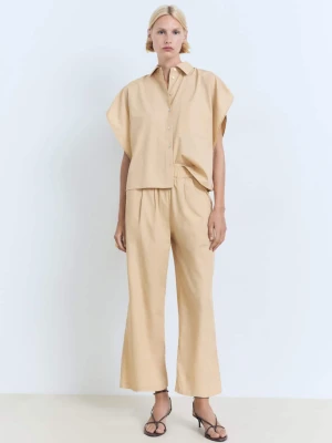 MANGO - Koszula oversize z krótkim rękawem średni brązowy - - Kobieta