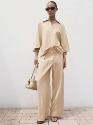 MANGO - Koszula oversize z rękawem 3/4 piaskowy - - Kobieta