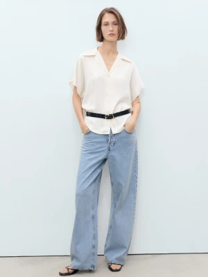 Koszula satynowa z krótkim rękawem złamana biel - Kobieta - - MANGO