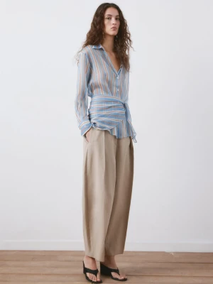 Koszula w paski z chustką niebieski - Kobieta - - MANGO