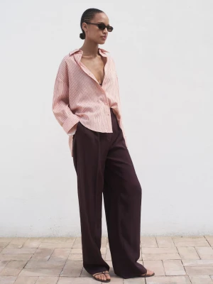 MANGO - Koszula w paski oversize różowy - - Kobieta