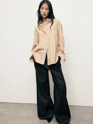 MANGO - Koszula w paski oversize złamana biel - - Kobieta
