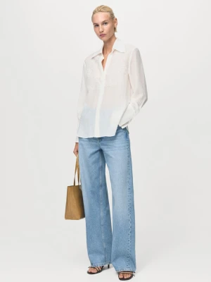 MANGO - Koszula z lyocellu z naszywkami złamana biel - - Kobieta