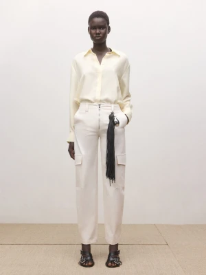 MANGO - Koszula z ukrytymi guzikami  100% jedwab pastelowy żółty - - Kobieta