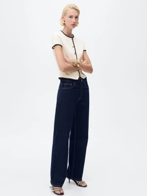 MANGO - Koszulka bawełniana z kontrastowym wykończeniem kremowy / écru - - Kobieta