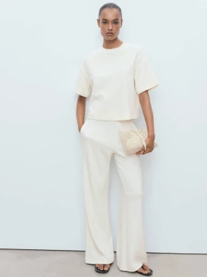 MANGO - Koszulka bawełniana z krótkim rękawem kremowy / écru - - Kobieta