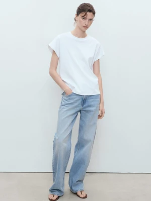 MANGO - Koszulka bawełniana z okrągłym dekoltem burgund - - Kobieta