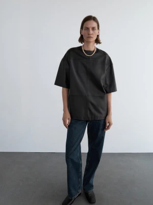 Koszulka oversize 100% skóra czarny - Kobieta - - MANGO