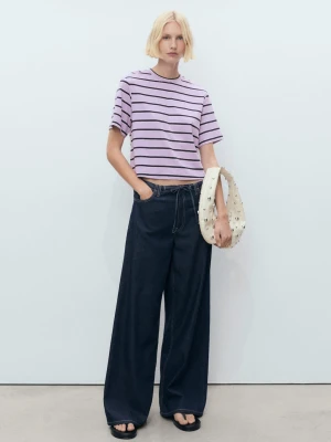 MANGO - Koszulka oversize w paski jasny/pastelowa purpura - - Kobieta