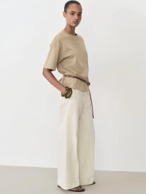 MANGO - Koszulka oversize z bawełny khaki - - Kobieta